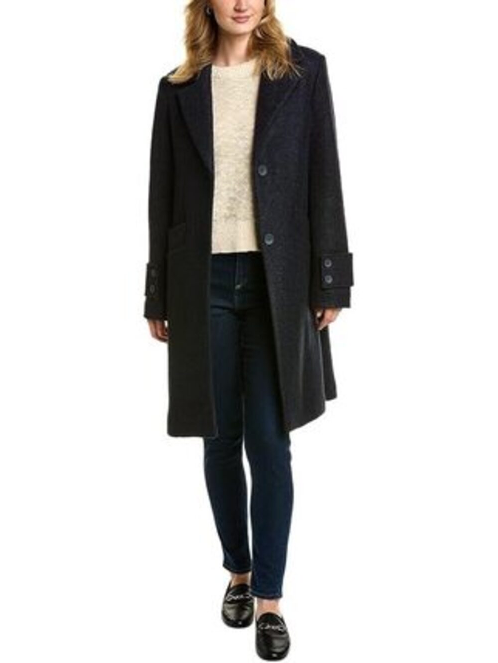 Andrew Marc Women's Wool Regine Slim Coat Navy Blue W445
